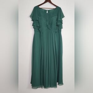 Azazie Elegant Dark Green Ruffled Chiffon A-line Dress Size A20 Bridesmaid Event